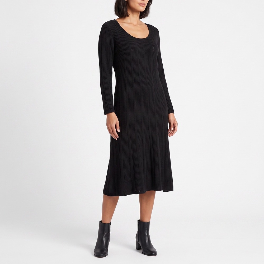 Jones New York Sweater Dress Womens 3X Black Ribbed Knit Scoop Neck NWT